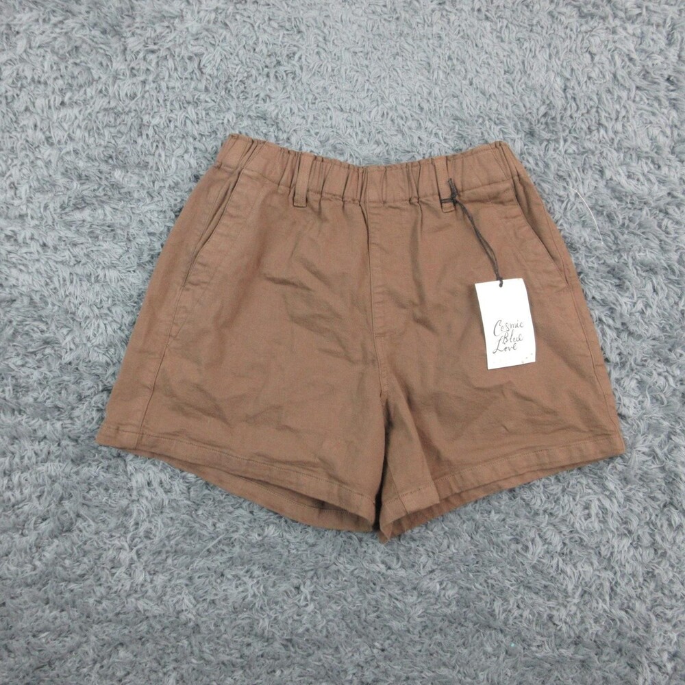 Cosmic Blue Love Shorts Womens Small Brown Chino Twill Elastic Waist 25x4* NWT